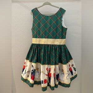 Little Loaves & Fishes Nutcracker Green Plaid Holiday Dress Gold Kids 7 Girls